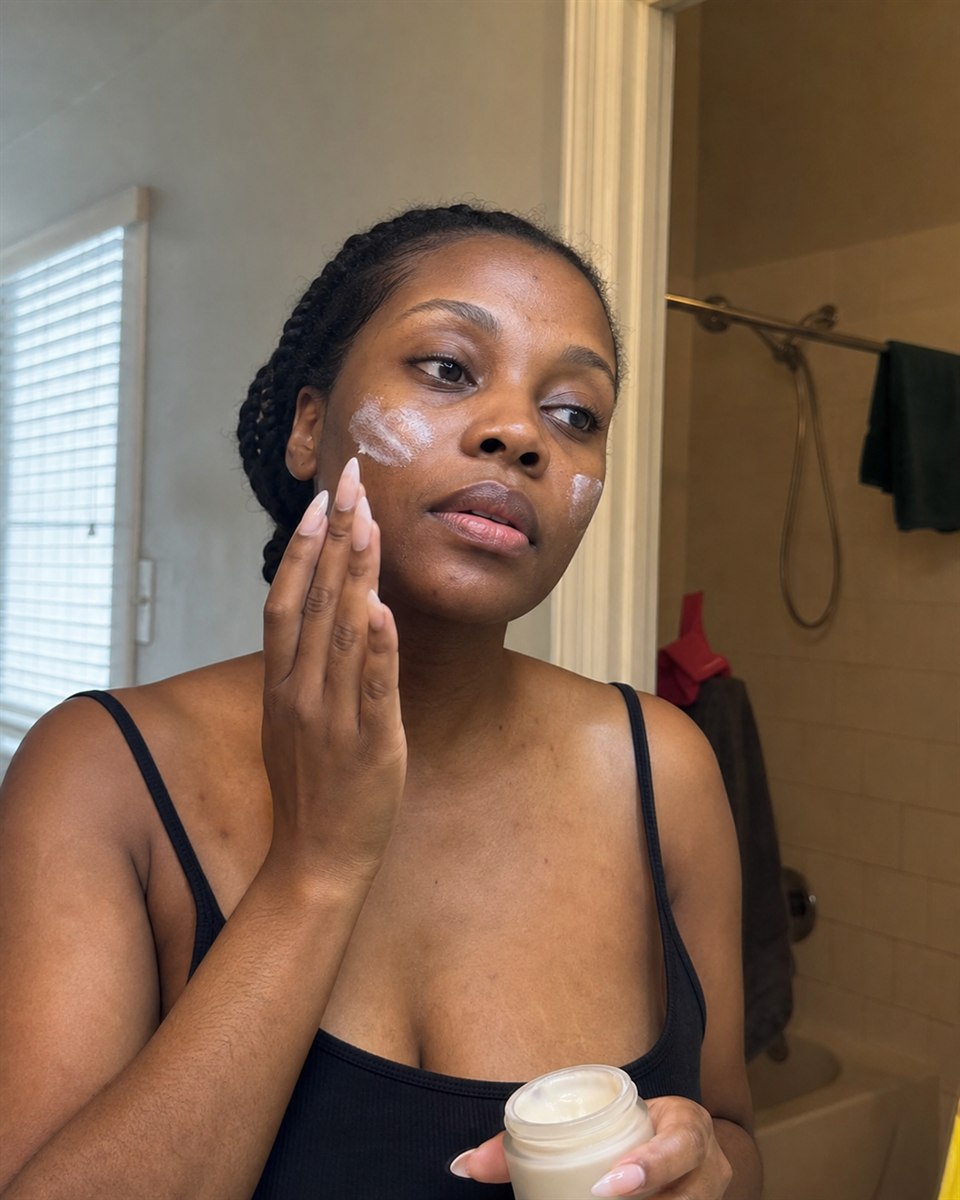 Beauty creator sharing a casual skincare routine