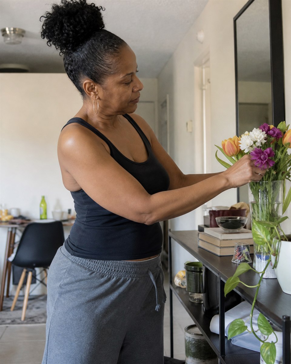 Lifestyle creator arranging flowers at home